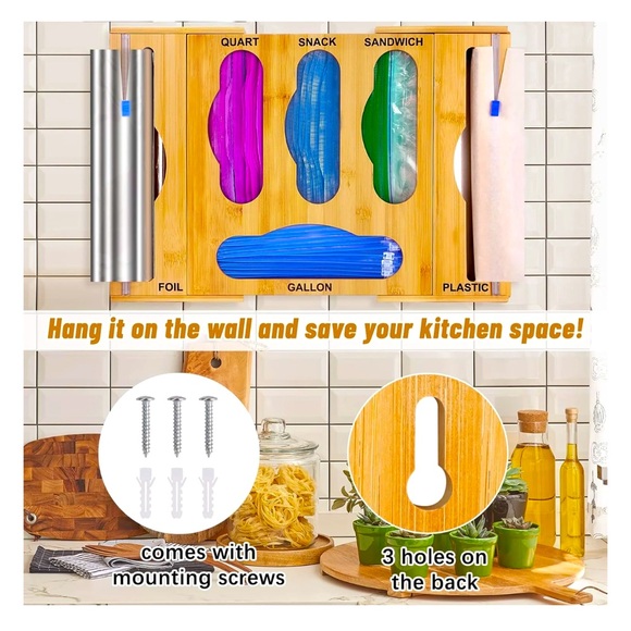 TITETE  6 in 1 Bamboo Ziplock Bag & Plastic Wrap/Foil Storage and Organization - Picture 3 of 10